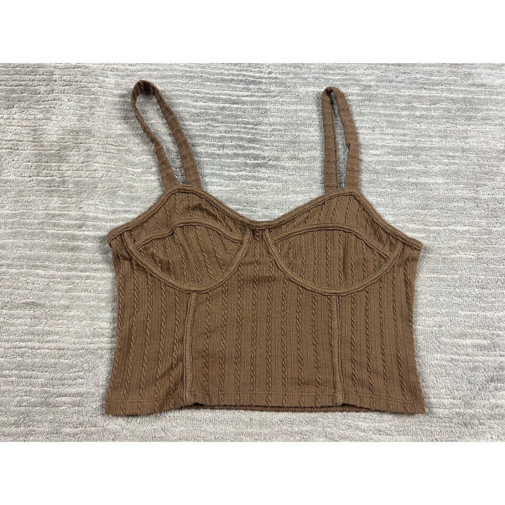 Rabbit Rose Cami Top Women M Brown Cable Knit Bustier Cropped L94324R57 Slim Fit